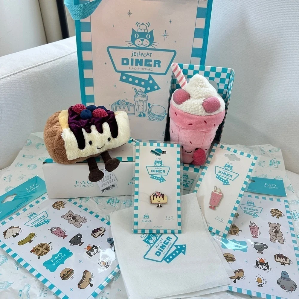 100% Authentic Jellycat Diner Bubbeca Milkshake & Cheesecake from FAO (NWT)